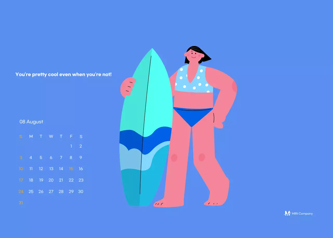 Kalender motivasi dengan ilustrasi energik dan kutipan positif dengan latar belakang biru muda