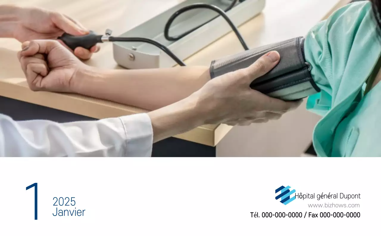 Calendrier promotionnel d'hôpital simple blanc marine