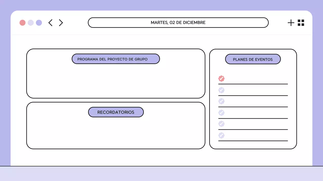 Presentación del orden del día de la clase de ilustración morada
