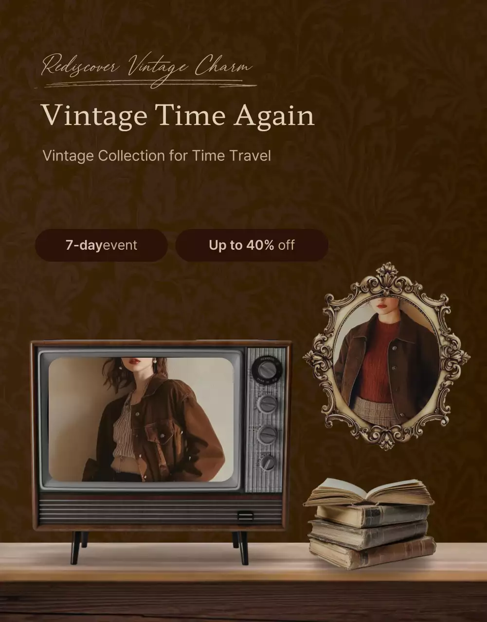 Poster Promosi Mode Vintage Warna Coklat