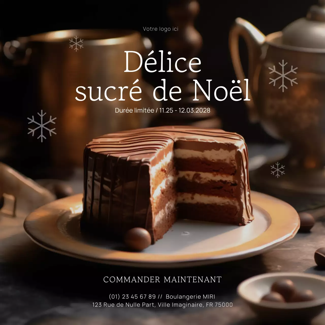 PUBLICITÉ POUR DES PÂTISSERIES CHAUDES ET ÉLÉGANTES POUR LES FÊTES DE FIN D'ANNÉE