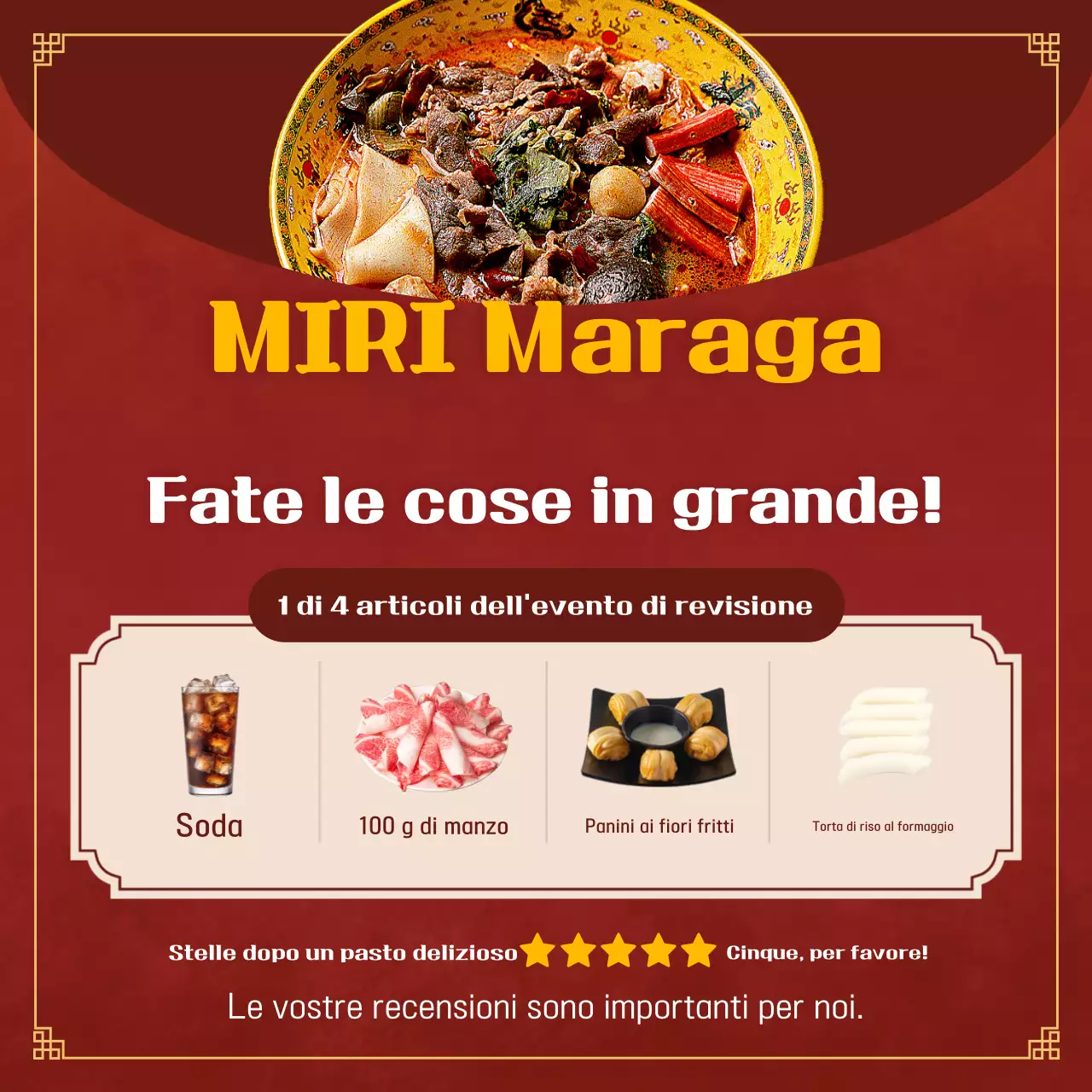 Promuovete il vostro evento di rassegna del cibo tradizionale rosso