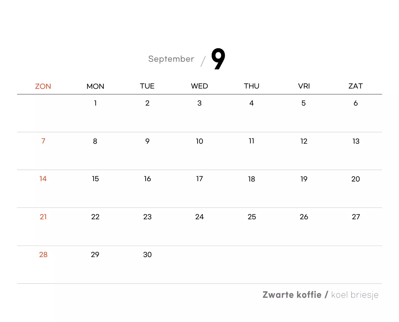 Grijze minimalistische koffiekalender