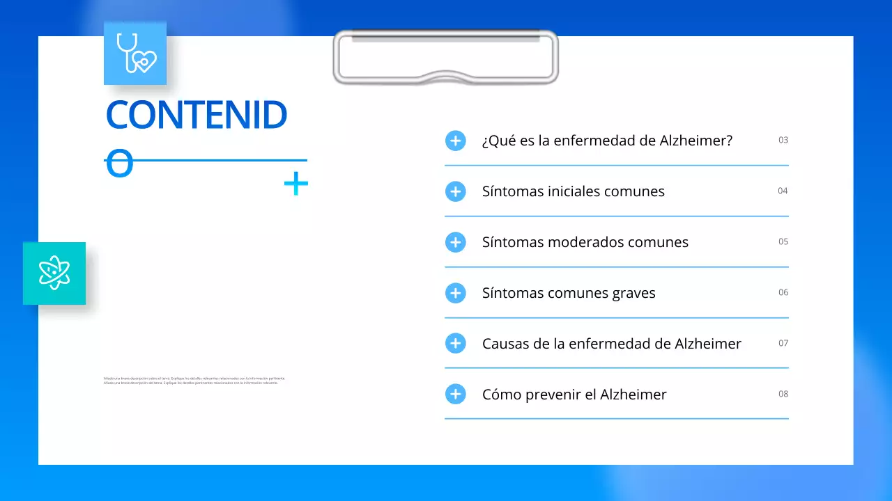guía profesional azul de la enfermedad de alzheimer