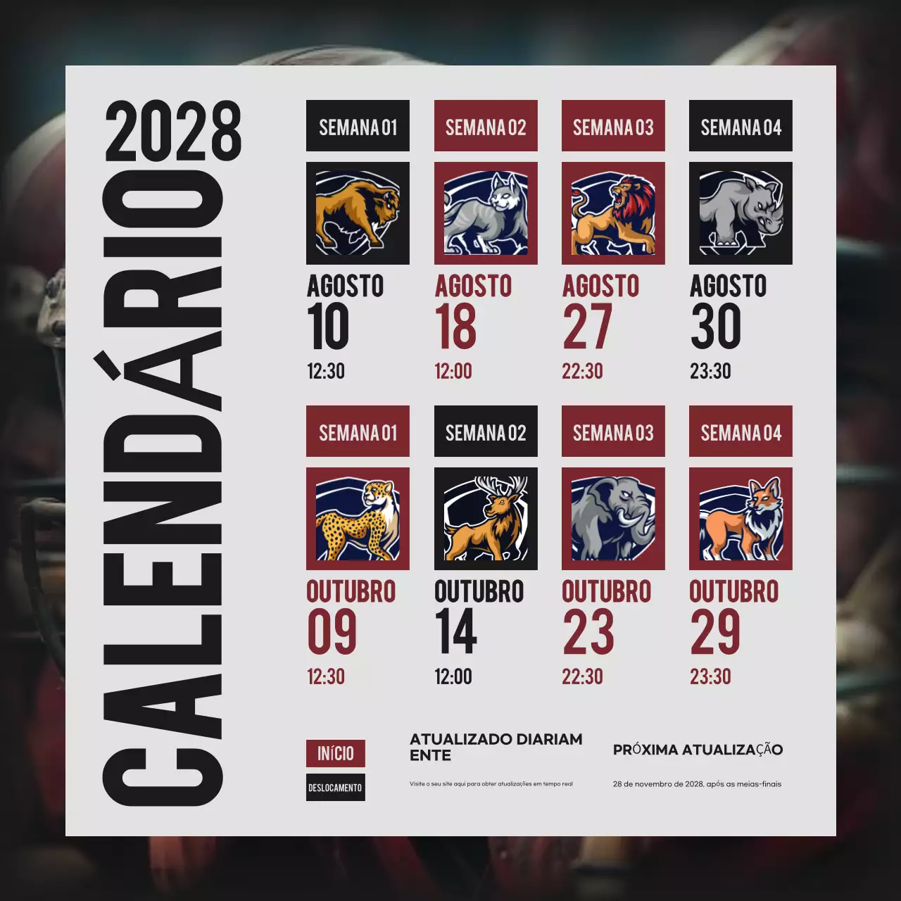 Calendário das equipas do Torneio Moderno Black and Red