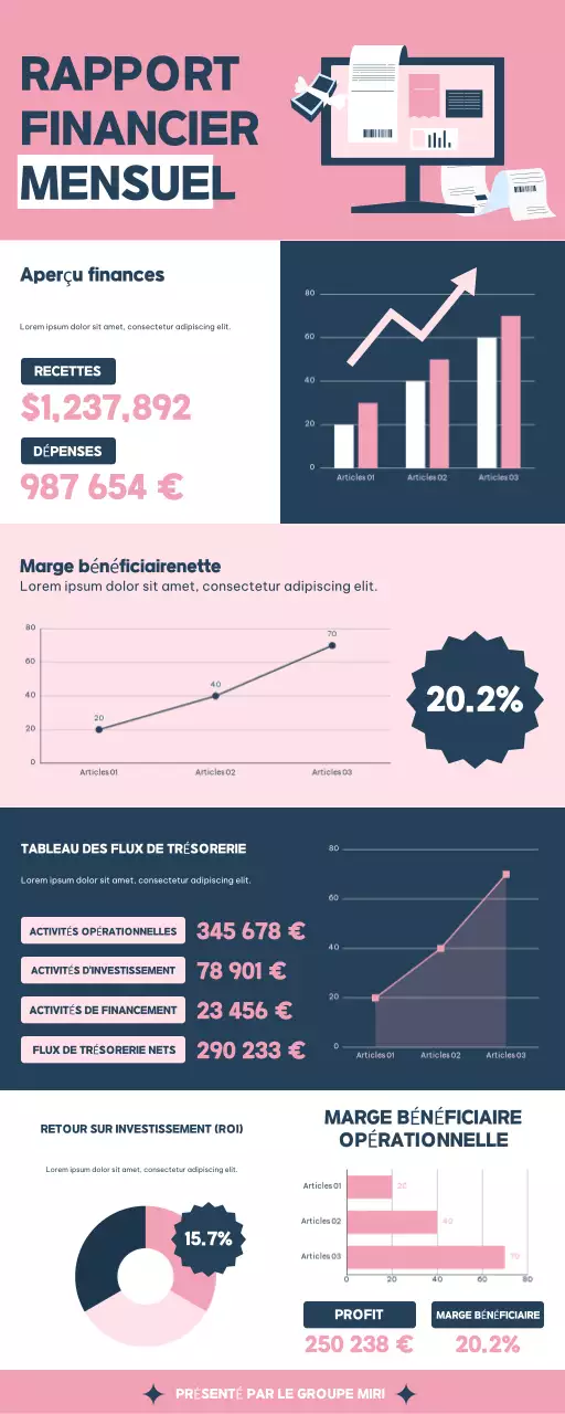 Soft Pink Modern Finance Monthly Report Infographics