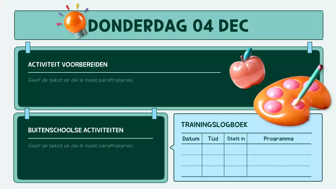 agenda planner oranje en groenblauw pop class