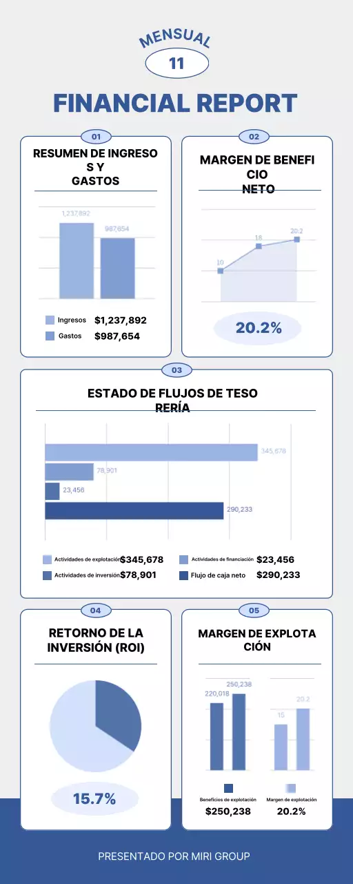documento del informe financiero blue modern
