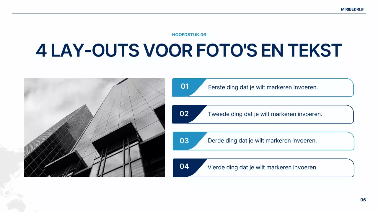 Een eenvoudig globaal bedrijfsplan in wit en blauw