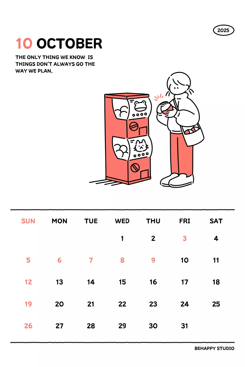 아기자기한 선 스타일의 일러스트 달력 캘린더