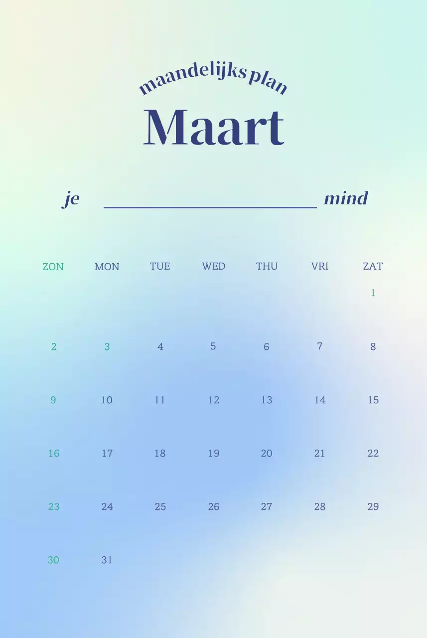 Minimalistische kalender met kleurverloop