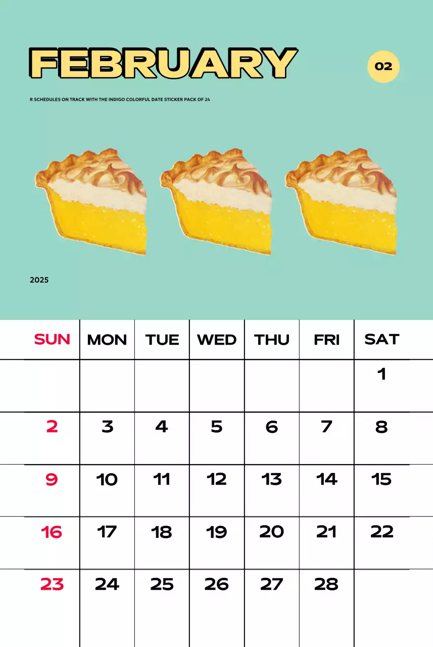 Kalender penuh warna dengan berbagai ilustrasi retro