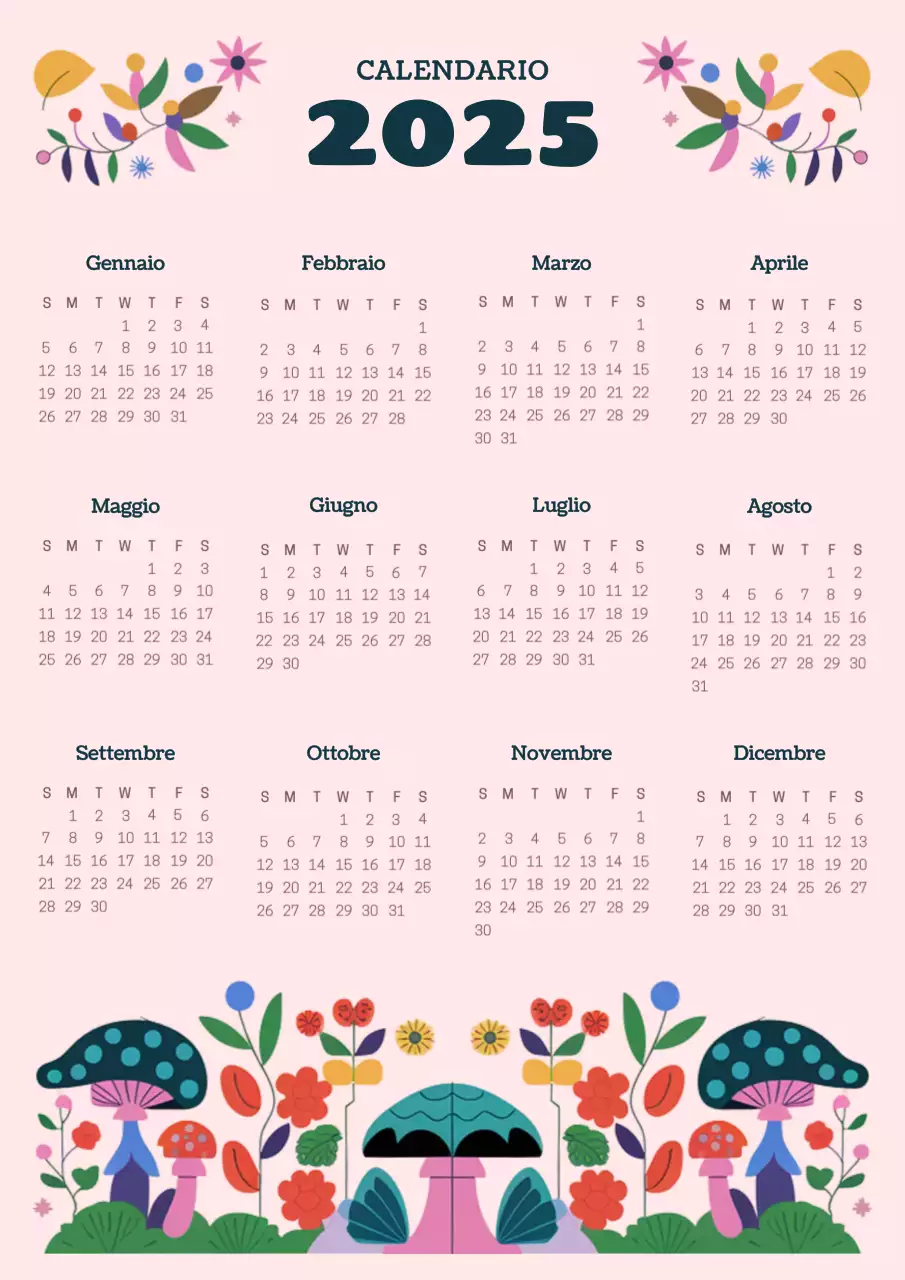 Calendario kitsch a forma di fungo in blu navy e rosa