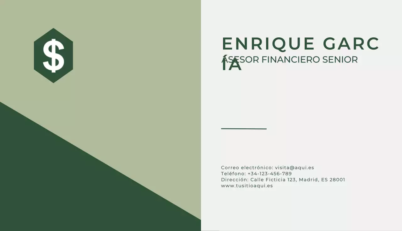 tarjeta de visita financiera moderna y ecológica