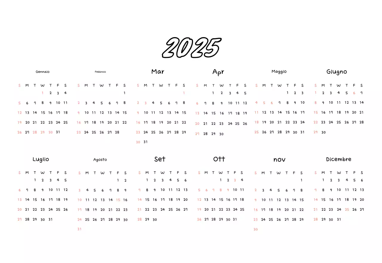 Calendario giallo di Capodanno