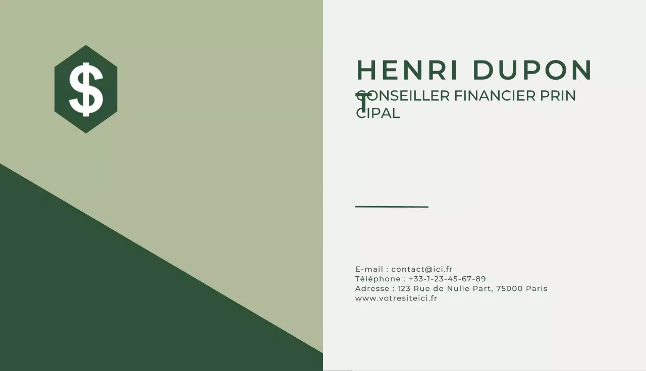 carte de visite verte et moderne pour la finance