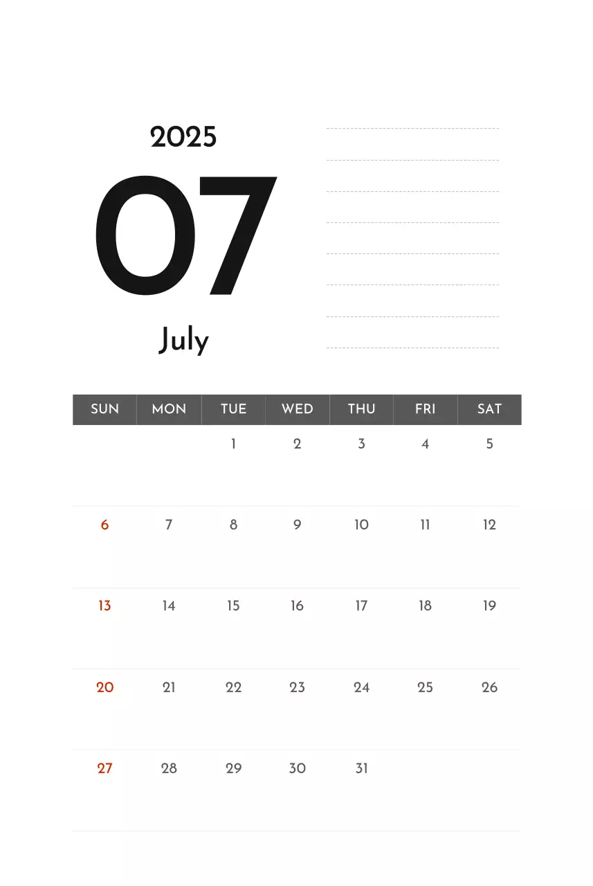 그레이 심플한 기업 달력