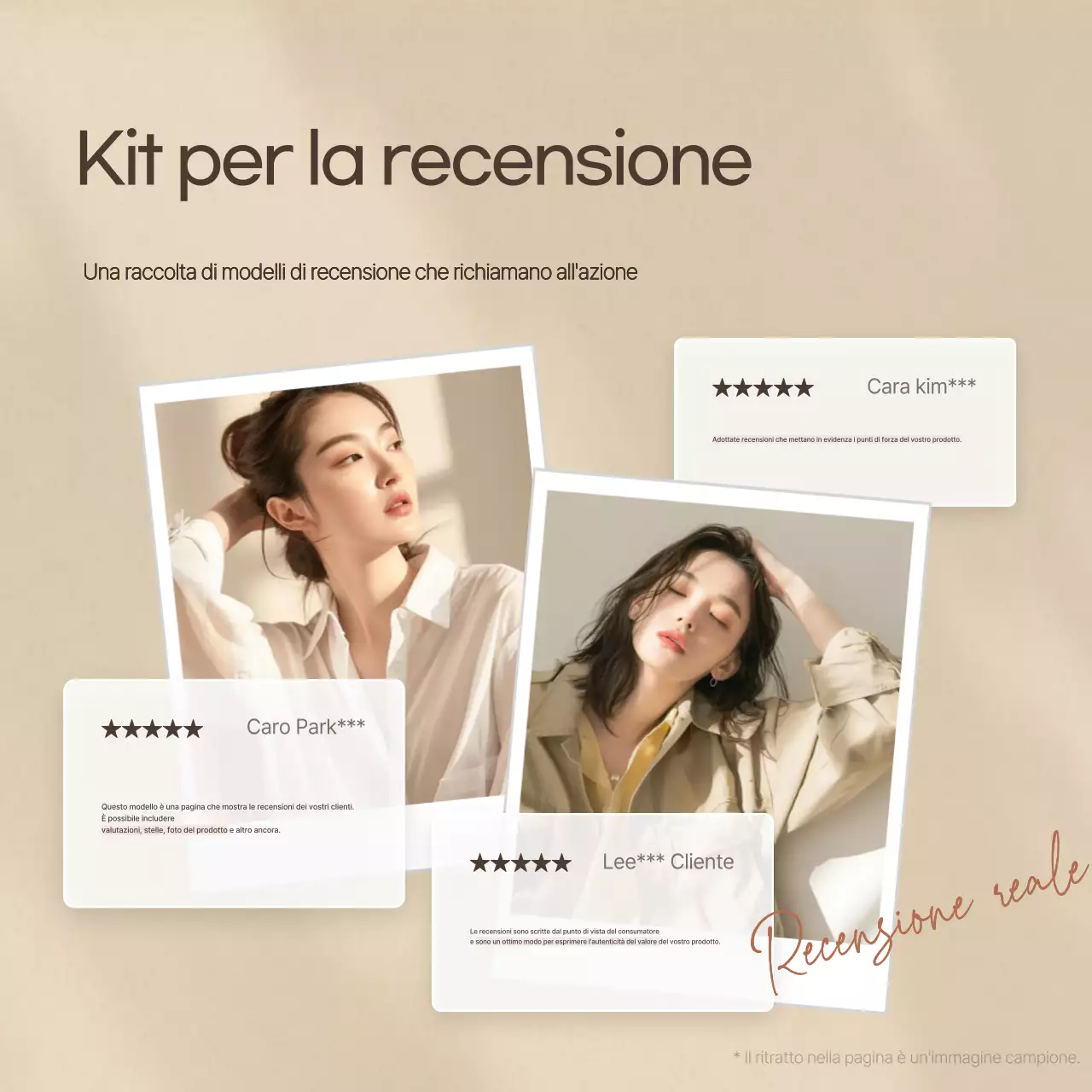 Modello di recensione minimalista con marchio in beige