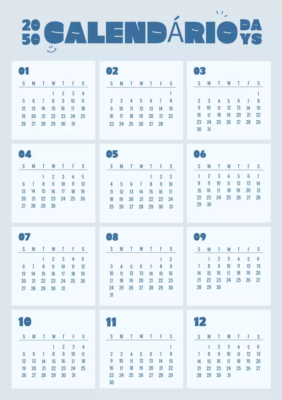 Calendário quadrado simples em azul e azul claro