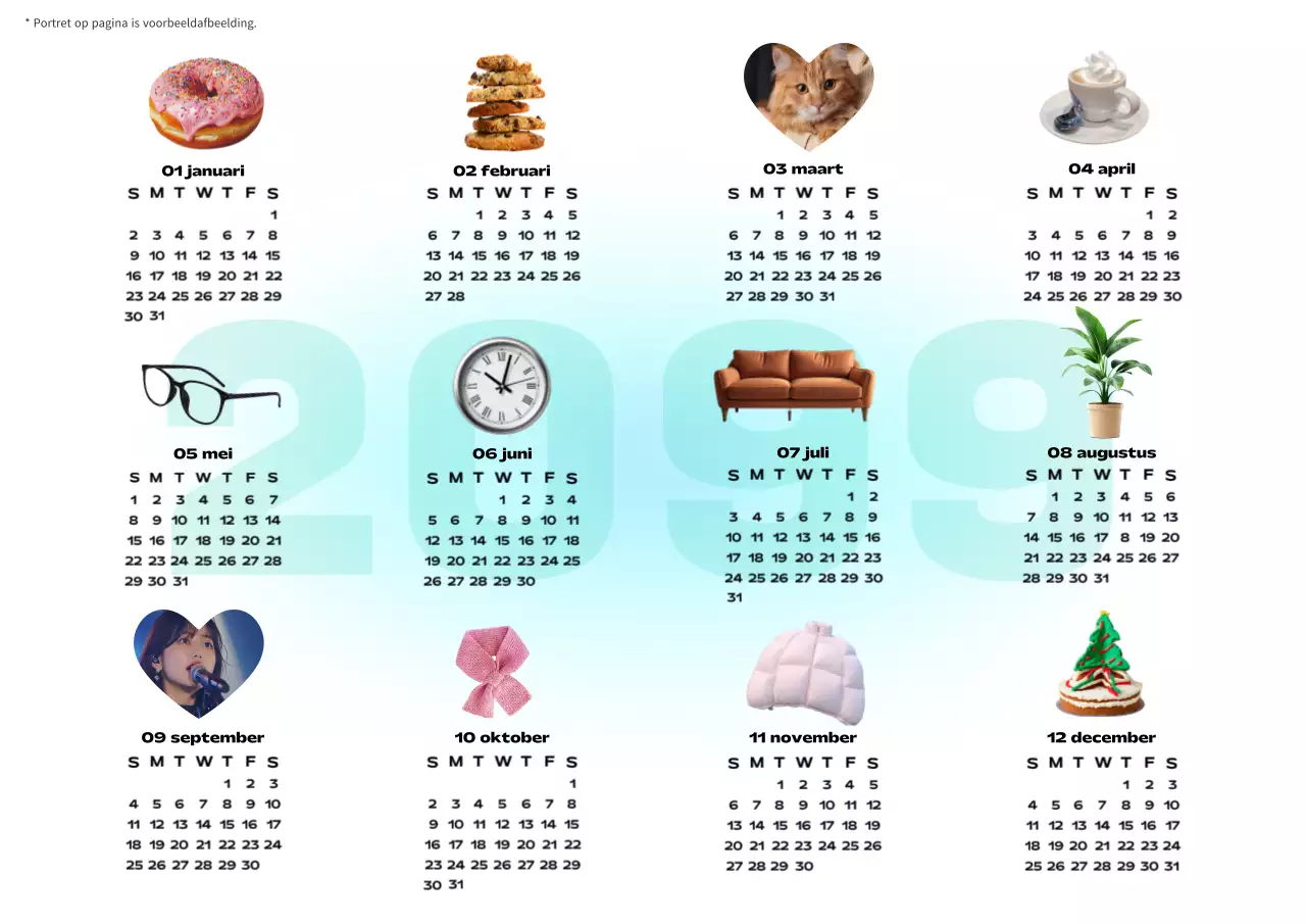 Mint Eenvoudige Foto 1 Jaar Kalender