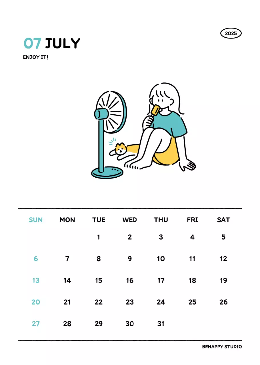 아기자기한 선 스타일의 일러스트 달력 캘린더