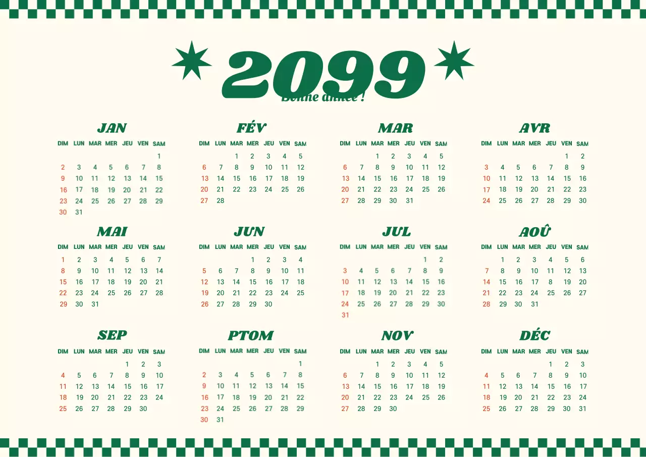 Calendrier rétro kitsch ivoire pour un an