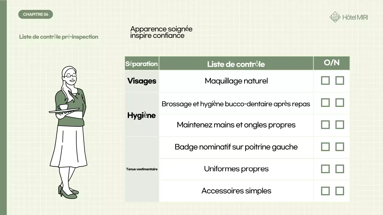 Formation du personnel au code vestimentaire kaki propre et soigné