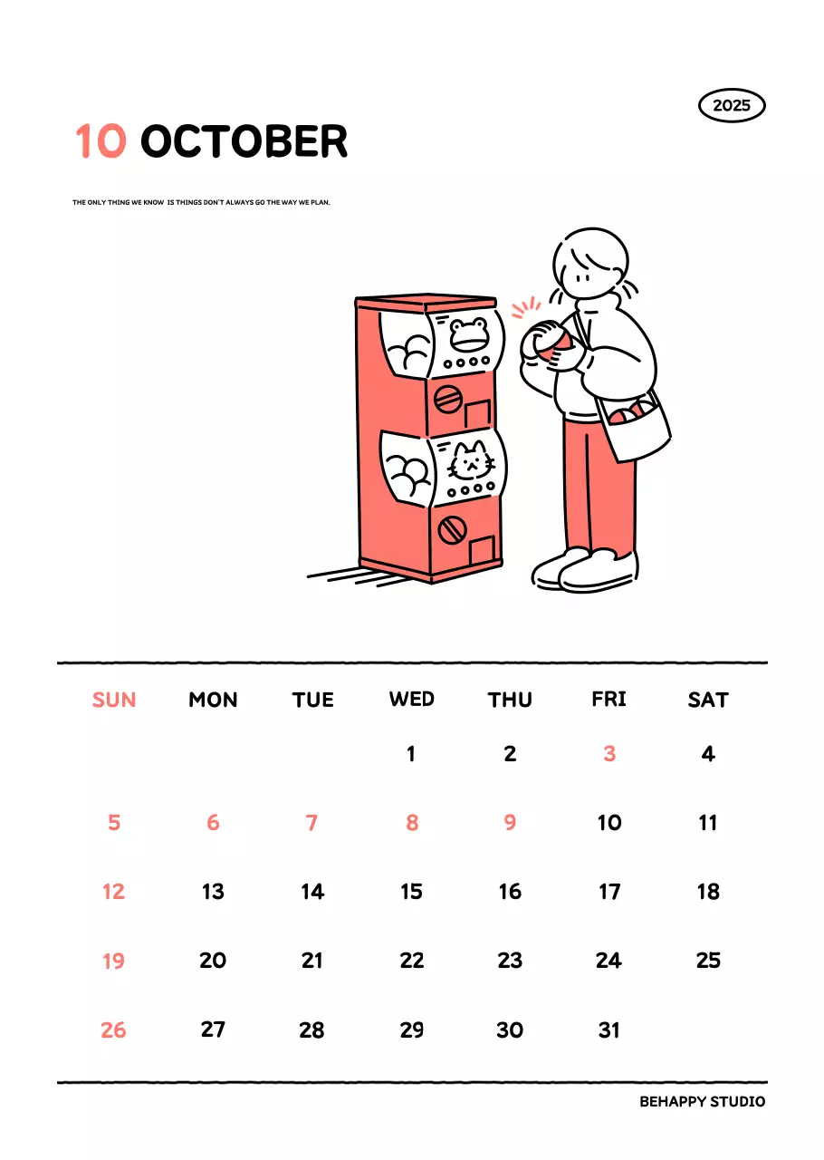 Kalender bergambar dengan gaya garis yang cantik