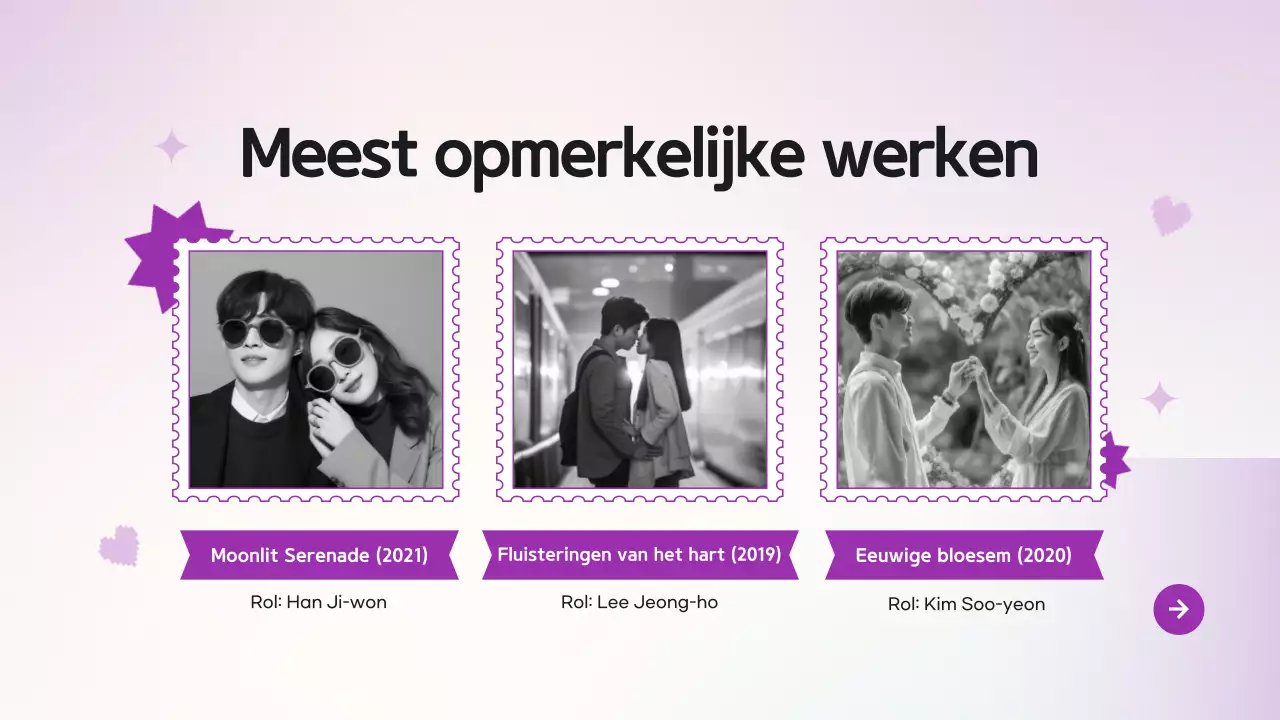 Paars Modern K-Drama Pitch Deck Presentatie