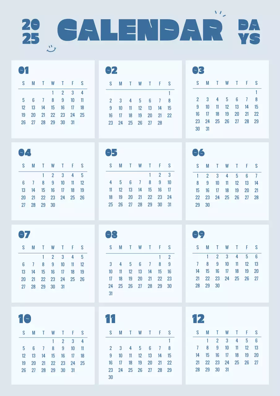 파랑과 하늘색의 심플한 사각형 달력