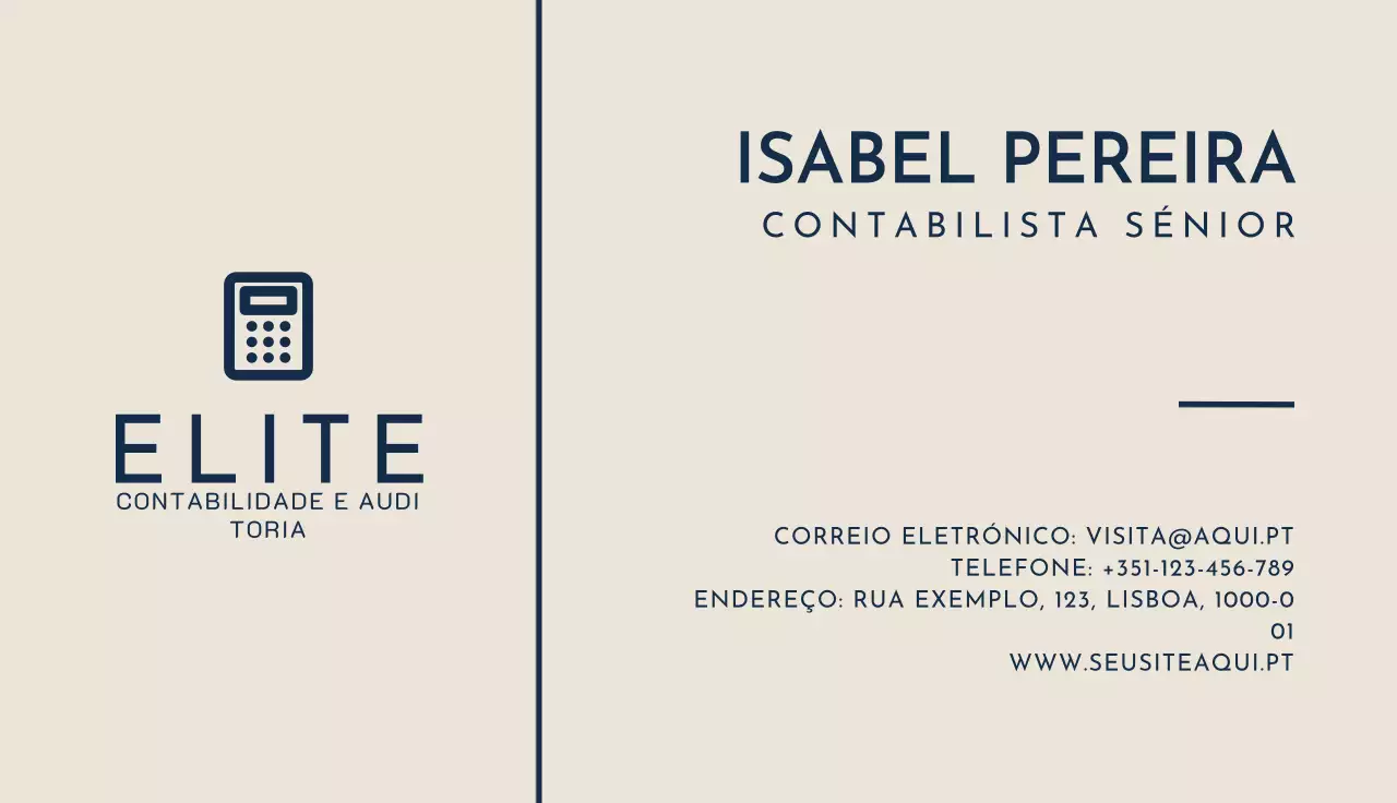 cartão de visita profissional de contabilidade bege