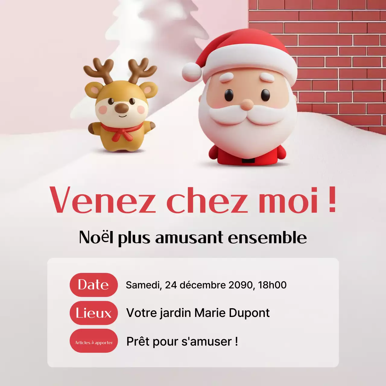 Invitation de Noël rouge et mignonne
