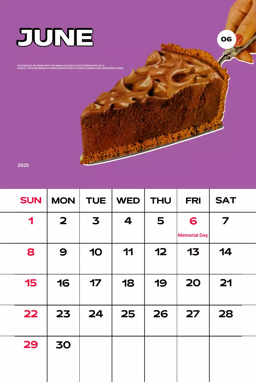 Kalender penuh warna dengan berbagai ilustrasi retro