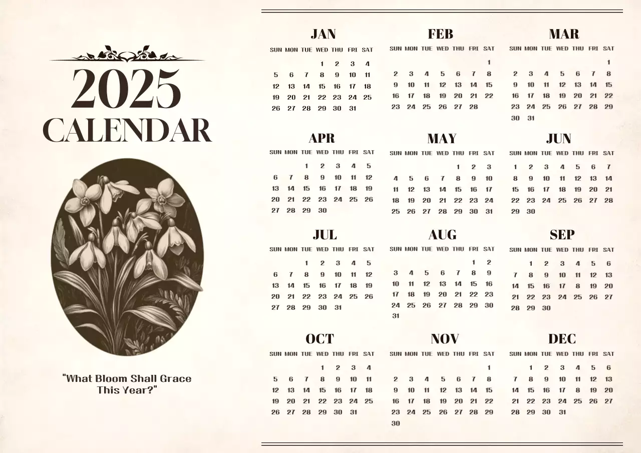 베이지와 갈색의 빈티지 1년 달력