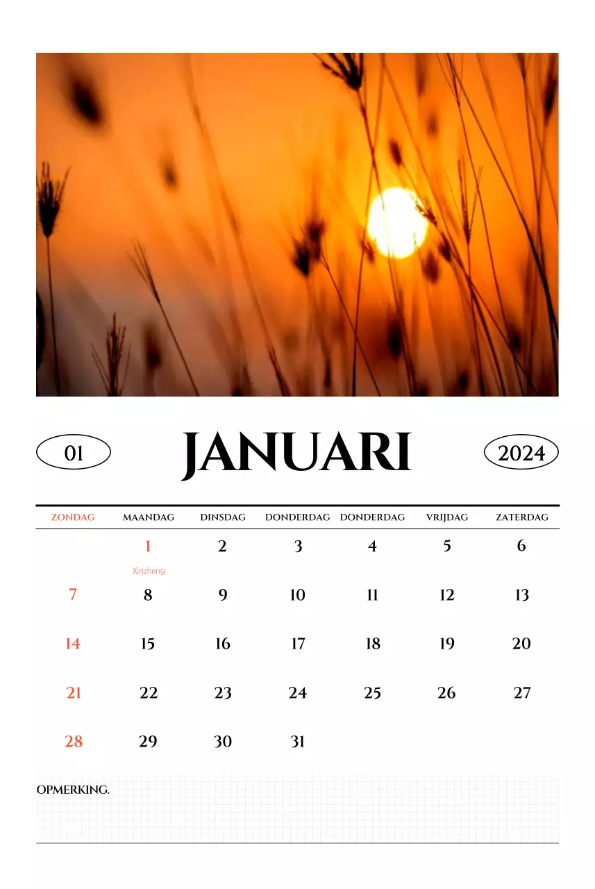 Eenvoudige stijl muurkalender met zwart-wit emotionele reisfotografie concept