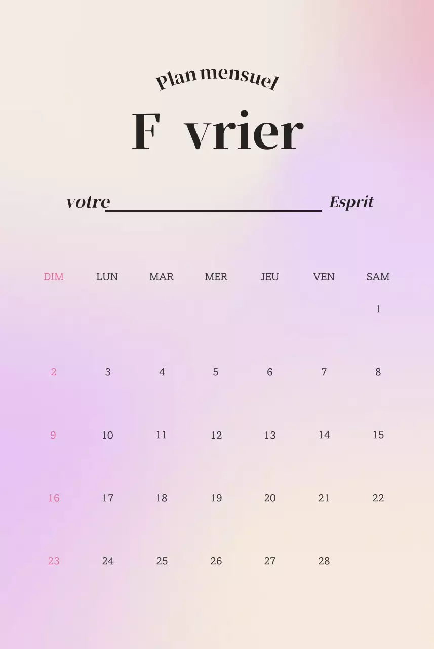Calendrier minimaliste dégradé