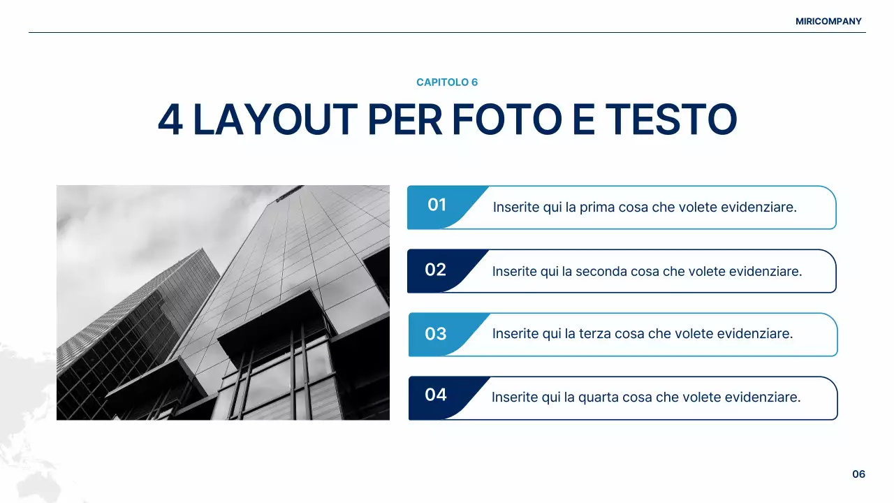 Un semplice piano aziendale globale in bianco e blu