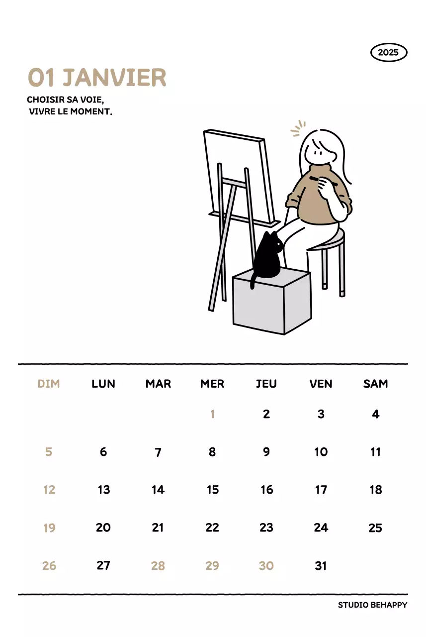 Calendrier illustré avec un joli style de lignes