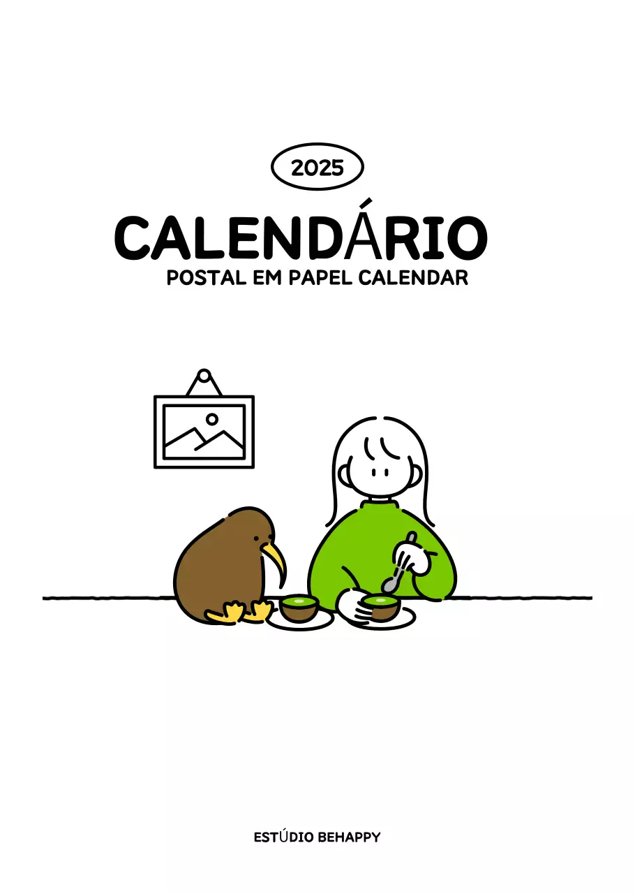 Calendário ilustrado com um estilo de linhas bonito