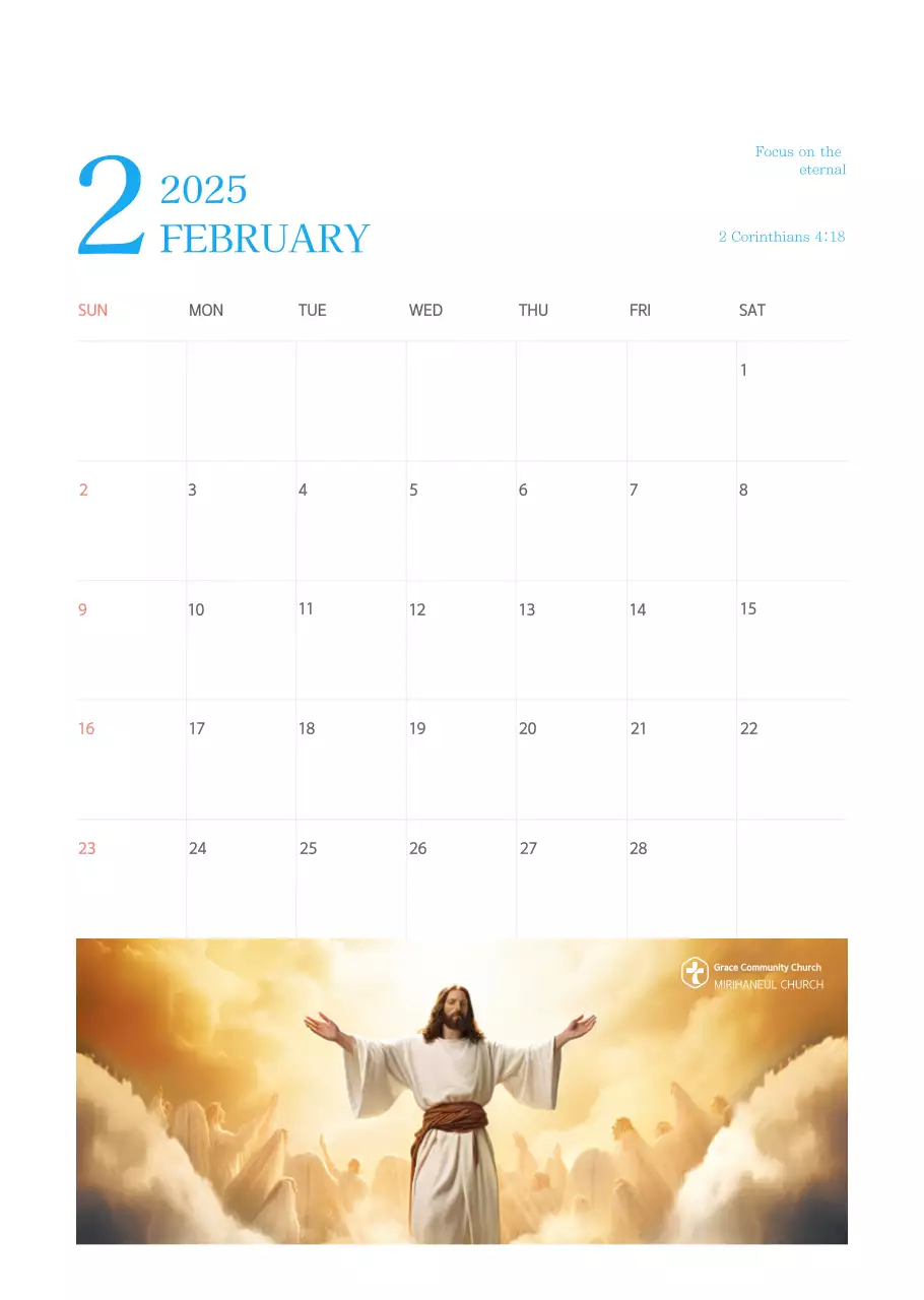 Kalender gereja berkonsep modern berwarna biru