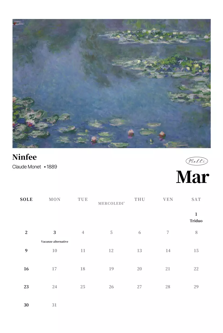 Calendario dell'arte classica
