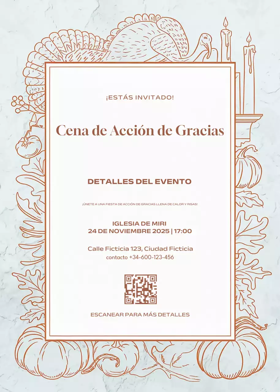 invitación tradicional beige para acción de gracias