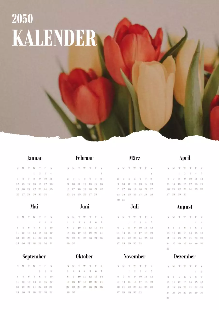 Stilvoller Blumenkalender in Rot und Weiß