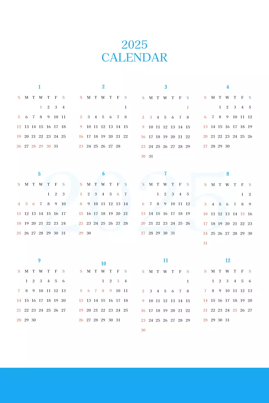 파란색 모던한 컨셉의 교회 달력