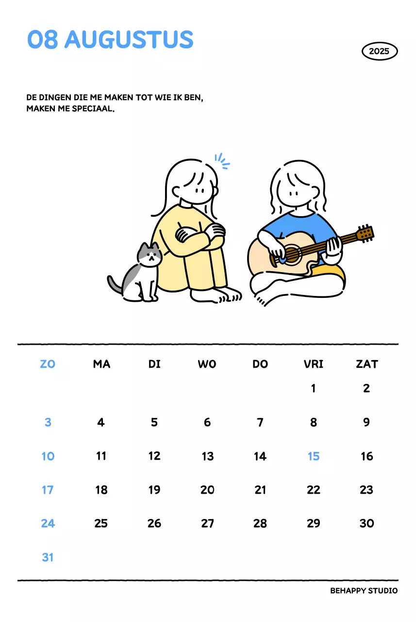 Geïllustreerde kalender met een mooie lijnstijl