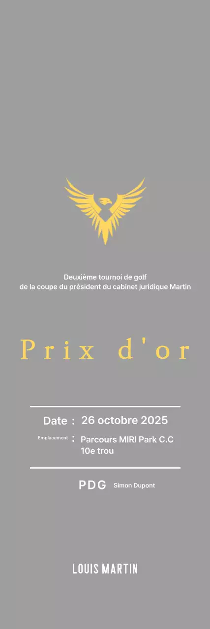 Plaque de tournoi de golf avec aigle