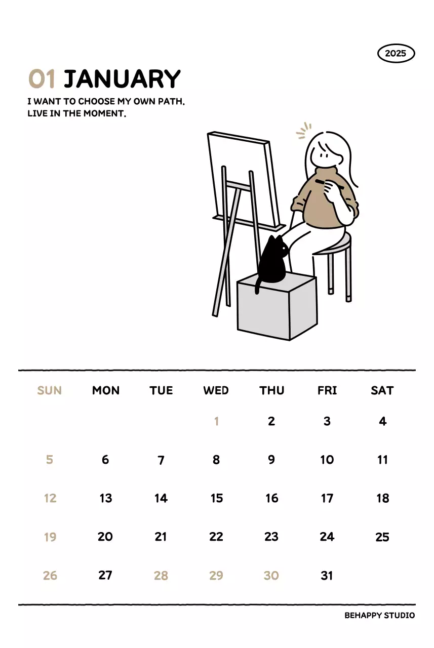 Kalender bergambar dengan gaya garis yang cantik