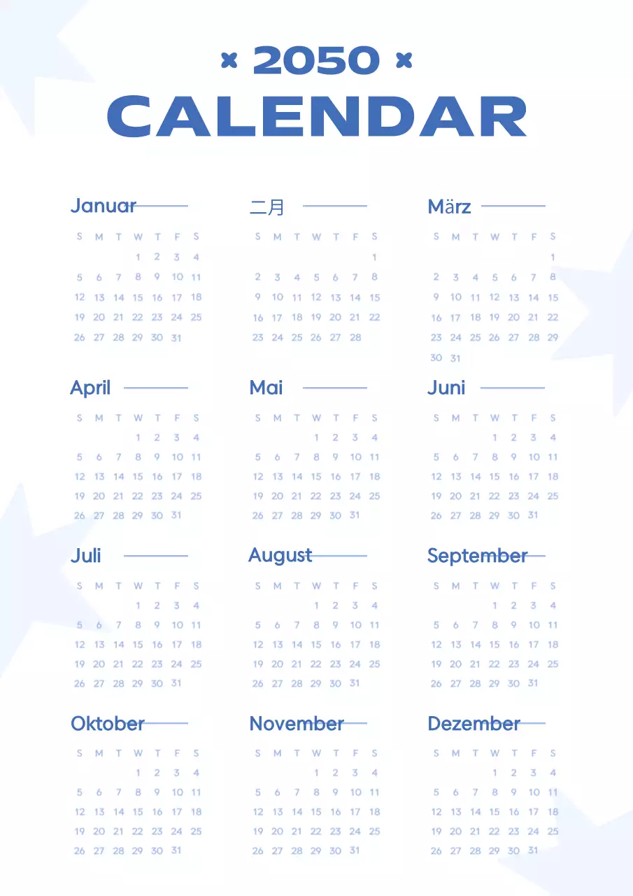 Kitschiger Sternenkalender in Blau und Hellblau