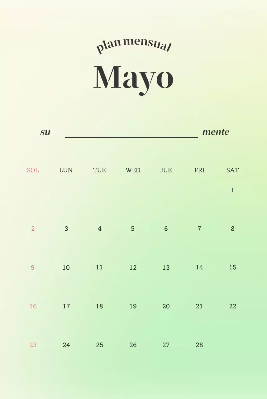 Calendario minimalista con texto degradado