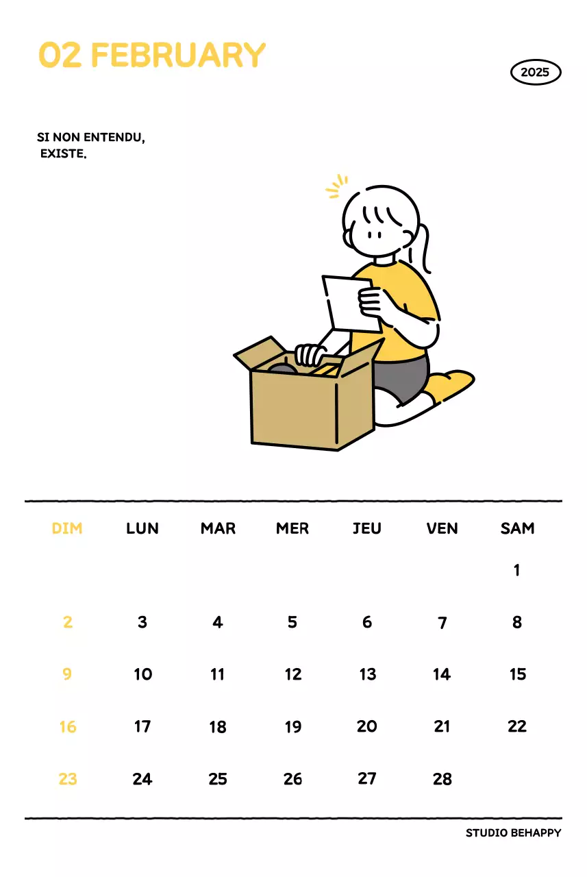 Calendrier illustré avec un joli style de lignes